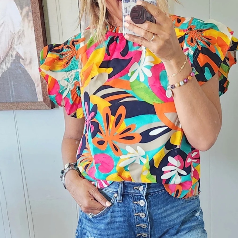 Floral Print Ruffle Short Sleeve Top